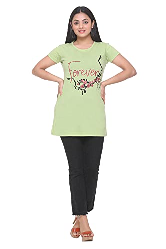 Image of Plush Women's Long Printed Cotton Round Neck Half Sleeve T-Shirt /Tshirts (DPL-PT-001)