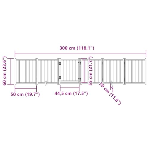 vidaXL Hundetor 6-TLG., Hundegitter Faltbar mit Tür Stützbeine, Schutzgitter für Wohnzimmer Küche Treppe, Haustiertor Türschutzgitter, Massivholz Tanne