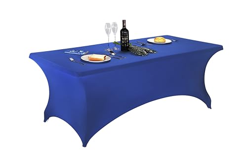 LZY Spandex Table Covers 8 Feet, Stretch/Fitted Table Covers for 8 Feet Folding Table, Rectangular Spandex Table Cloths for Wedding Party or Event (8FT-2PCS, Royal Blue)