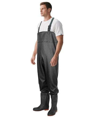 HOLULO Fishing Waders for Men Women Nylon Fishing Chest Waders with PVC Boots Waterproof Breathable Black Hunting Waders for Work Carp Fly Fishing Crosswater Gardening Size 9