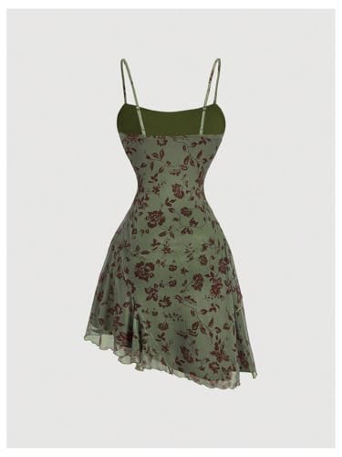 Image of Floerns Women's Butterfly Ruched Beach Summer Dress Asymmetrical Cami Short Dress