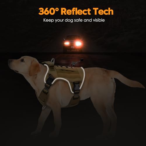 Heavy-Duty Tactical Dog Harness for Large Dogs, No Pull Adjustable Reflective Pet Vest with Molle System, K9 Military-Grade Control for Service Training, Outdoor & 10+ Breeds, Khaki, Large by Bruvoalon - Image 5