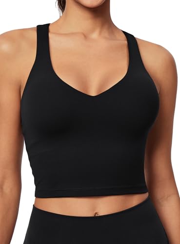 IUGA Buttery Adjustable Workout Tank Tops Woman with Built in Bra Y Back Longline Sports Bra Athletic V-Neck Crop Tops2