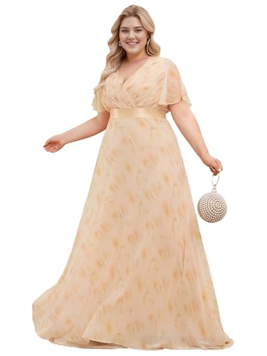 Image of Ever-Pretty Women's Chiffon Formal Evening Dresses for Curvy Women V-Neck Plus Size Floor Length Bridesmaid Dress