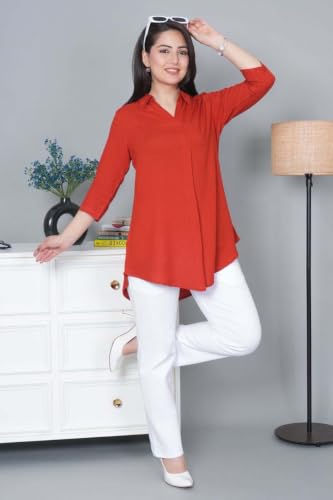 Image of Mlada Rayon Flare Top for Women | 3 /4th Sleeve Regular Fit and Flare Top | Women Office Tops Tunic | Western Long Shirt Top for Women | Shirt Collar Top for Women | Rayon Tunic Tops for Women Western
