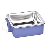 ateena ケージ用 水飲み皿 餌入れ 犬 猫 給水器 えさ皿 水飲み器 フードボウル 固定 ペット 食器 うさぎ 小動物 C (ネイビー, 14.5cm×14.5cm×5cm)