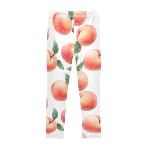 Pink Peach Fruit Girls Leggings Ultra Soft Compression Yoga Gym Pants for Kids 4-10T2