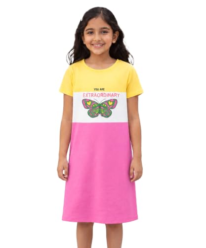 Image of KYDA KIDS 100% Pure Cotton Printed Round Neck Regular fit Half Sleeve Multicolor Long Top for Girls - (Pack of 1)