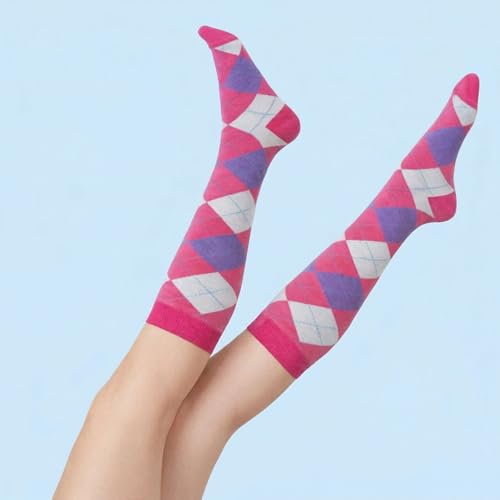Image of Couver Women's Argyle Knee High Socks - Soft Acrylic Over the Calf Tube Style Socks for Casual Athletic - One Size