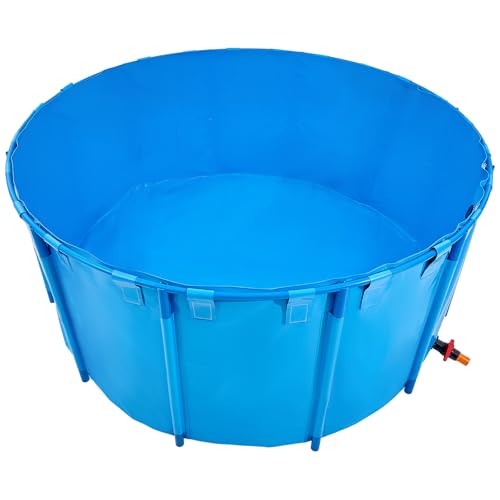 VEVOR Canvas Fish Pond, 1200 Gal Capacity Above Ground Fish Pond, Foldable PVC Koi Tank, Round Goldfish Tank with Stable Frame and Drain Valve, for Aquaculture, Koi Breeding, and Irrigation (Blue) by VEVOR - Image 3