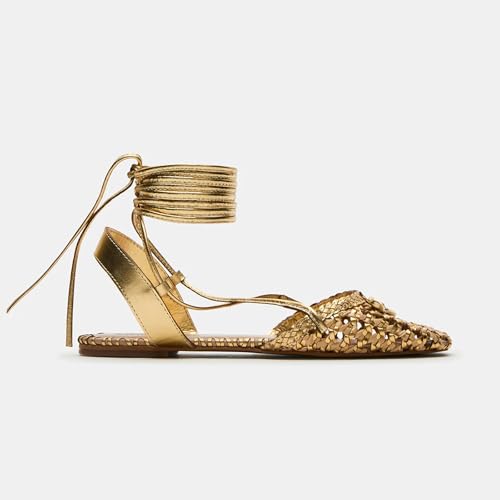 Seborluys Lace Up Ballet Flats Sandals for Women Woven Strappy Flats Sandals Closed Square Toe Summer Flat Shoes with Bow4