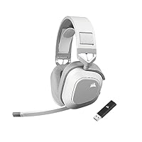 CORSAIR HS80 MAX Wireless Multiplatform Gaming Headset with Bluetooth – Dolby Atmos – Broadcast Quality Microphone – iCUE Compatible – PC, Mac, PS5, PS4, Mobile – White