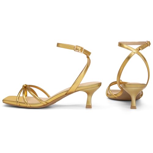 Athlefit Women's Kitten Heels Square Open Toe Strappy Low Heel Sandals Ankle Strap Party Dress Gold Heels for Prom Size 6 — view 6