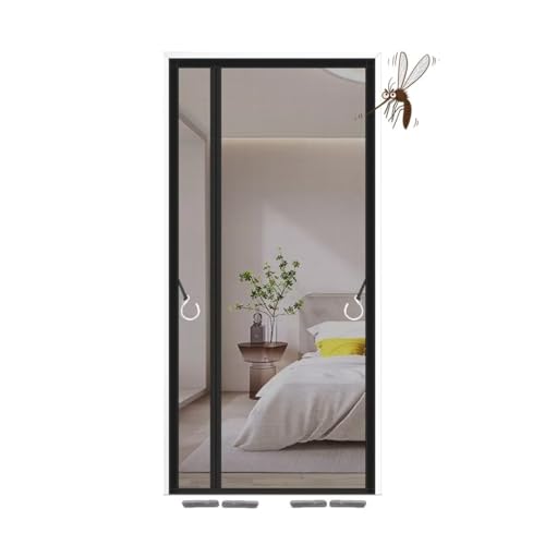 GMUMU 網戸 マグネット式網戸 玄関網戸カーテン ドア用網戸 簡易網戸カーテン 換気 防虫 静音 自動で閉まる 玄関 寝室 蚊帳 勝手口 部屋 ベランダ キッチン 適用 電気料を節約 取り付けが簡単 (ブラック1 左右開き 左右開き 幅80cmx丈19