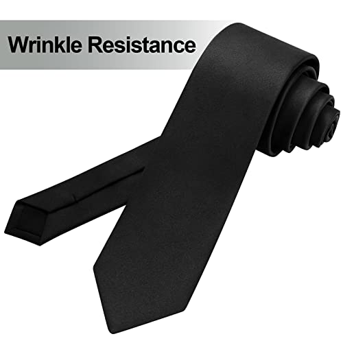 Junmeisi Men's Ties Solid Pure Color 2.35" (6Cm) Plain Slim Necktie Skinny Black Ties For Men #TOP4