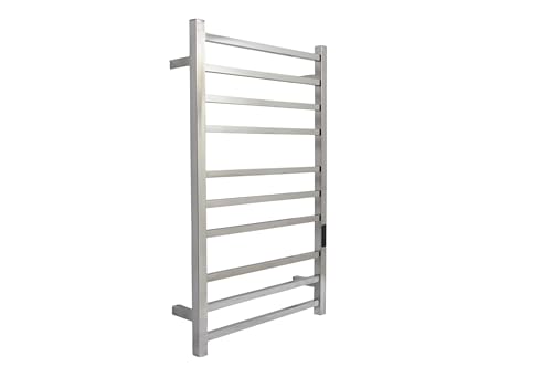 AQUAWORLD Stainless Steel 304 Square Electric Towel Warmer Heated Towel Rail with Built-in Timer for Bathroom Wall Mounted Hardwired Bath Towel Heater Polished Chrome 876mm x 533mm