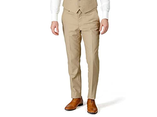 Slim Fit Mens Beige Dress Pants Formal Slacks Flat Front No Pleats2