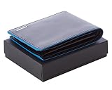VISCONTI ® Portfel męski z prawdziwej skóry z ochroną RFID Etui na karty kredytowe z portmonetką potrójnie składany portfel monety prezent - "Alps", czarny/niebieski, Nowoczesny
