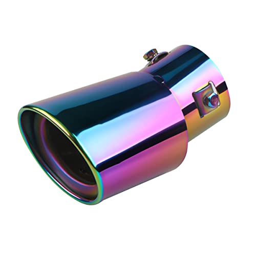 JNNJ Cola Escape Universal, Acero Inoxidable Cola Escape Coche Tubo De Cola Silenciador Trasero End Trim, Automóviles Silenciador De Humos Adecuado Para Tubo Escape Modificado（Curvado-Multicolor）