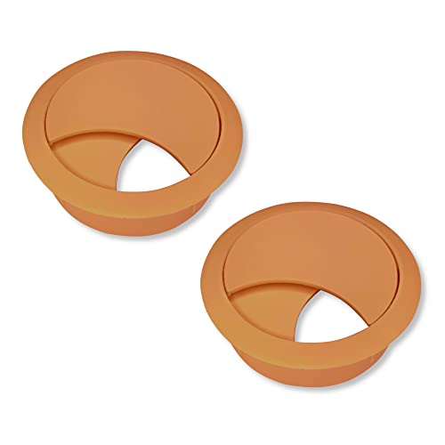 cyclingcolors 2x Kabeldurchführung Kunststoff runde kabellose Kabeldurchlässe Kabeldose Bohr 68 mm Kabelführung zum Eindrücken Schreibtischkanal Kabeldurchlass, Hellbraun