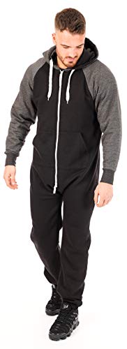 newfacelook Mens Onesie Adult Jumpsuit Non Footed Fleece Hooded One Piece Pajamas Black