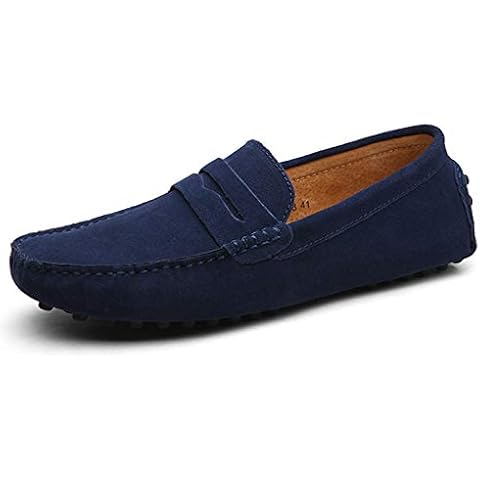 Mens Suede Moccasins Penny Loafers Smart Slip On Driving Shoes Comfortable Breathable Flats Casual Shoes Deep Blue UK 13 Cover