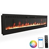 ROCSUMOO Smart Electric Fireplace - 80 Inch Electric Fireplace Inserts, Wall Mount or in-Wall Recessed Fireplace Heater, Electric Fire Place W/12H Timer, Flame Colors and Brightness (80 Inch, WiFi)