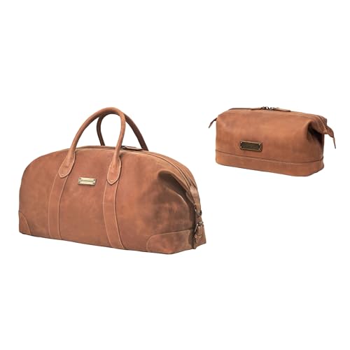 Sac de voyage en cuir David 55 cm avec trousse de toilette Ruby pour homme et femme