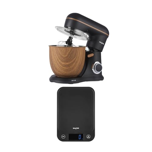 Salter Toronto Stand Mixer & Kitchen Scale 1300W Electric Food Mixer with 5L Stainless Steel Bowl 10 Speeds & Pulse Function 5kg Food Weighing Scales Liquid Measurement & Tare Function Black