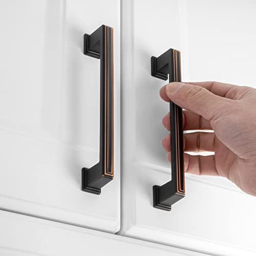 Koofizo Stepped Bar Cabinet Pull - Oil Rubbed Bronze Furniture Handle, 5 Inch/128Mm Screw Spacing, 10-Pack For Kitchen Cupboard Door, Bedroom Dresser Drawer, Bathroom Wardrobe Hardware #TOP4
