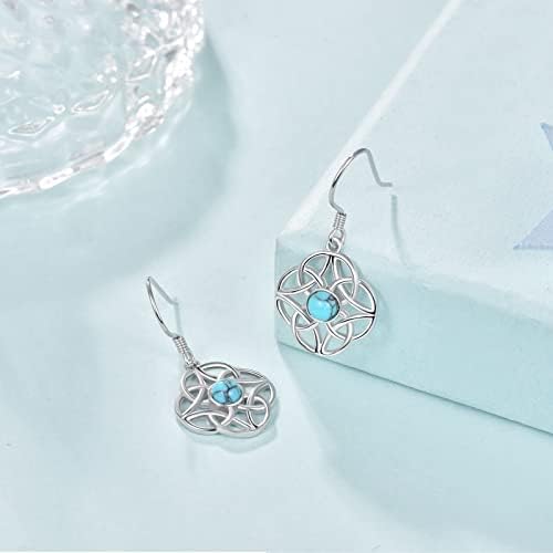 Celtic Knot Dangle Earrings S925 Sterling Silver Turquoise Irish Knot Leverback Earring Lucky Knot Jewelry Gift for Women Girls