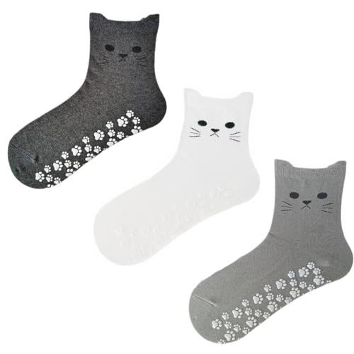 Pilates Grip Socks for Women Cute Yoga Grippy Non Slip Non Skid Cat Socks with Cat Paw Gripper for Barre Workout