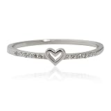 Meissa Bague Coeur avec Pierre Bague Mignonne Ultra Fine Bague Or/Argent pour Femme Empilable Cadeau d'anniversaire Mariage Bague Handmade (Argent, 64)