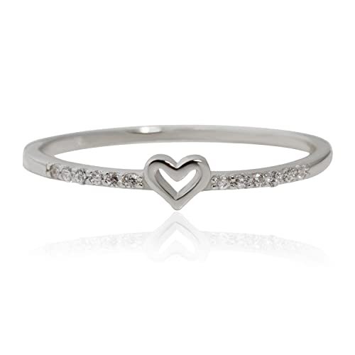 Meissa Plata 925 Anillo Corazón Joyería Anillo Mujer Anillo Pequeño, Regalo Aniversario Cumpleaños (Plata - 14)