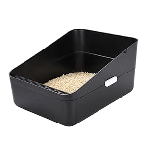 Sfozstra Black Open Top Cat Litter Box – Medium, High Sides & Leak-Proof, Easy-Clean Litter Pan, Odor-Reducing, Durable ABS, for Home Cats Up to 13 lbs