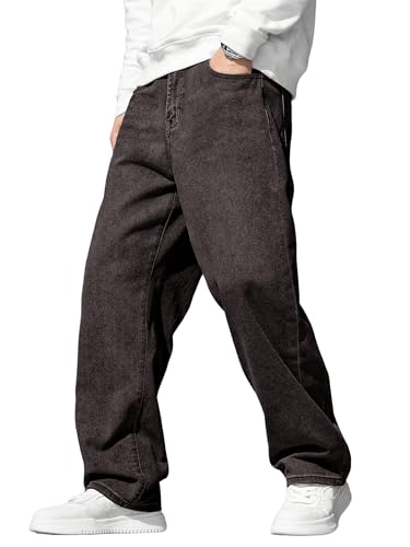JMIERR Baggy Jeans for Men Y2K Wide Leg Work Pants Relaxed Fit Loose Hip Hop Streetwear Trousers Plus Size Denim Baggy Jean Vintage Fashion 2026, 3XL, Dark Grey