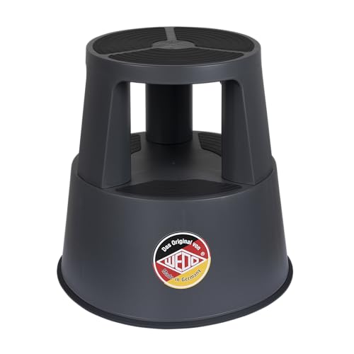 WEDO Sgabello a rotelle Super Step in plastica infrangibile – Piedino a forma di elefante, certificato TÜV GS – Made in Germany – Altezza ca. 43 cm, portata 150 kg, colore grigio