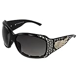 Rodeo Queen Angel Padded Motorcycle Sunglasses for Women Black Frame w/Rhinestones & Smoke Gradient Lens