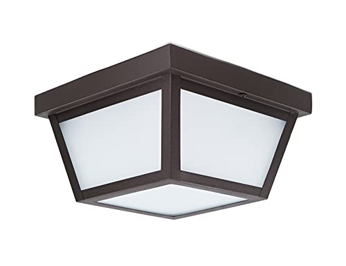 Coramdeo 9.25” Square Ceiling Light, Porch Light, Entry, Outdoor Hallway, Damp Location, Built In Led Gives 125W Of Light, 1200 Lumens, 3K, Rustic Bronze Powder Coat Finish With Frosted Glass #TOP2