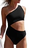 Ebifin Damen Badeanzug Sexy One Shoulder Cutout Bademode Tankini Gerippt Einteilige Bademode Swimsuit Monokini.Schwarz.M