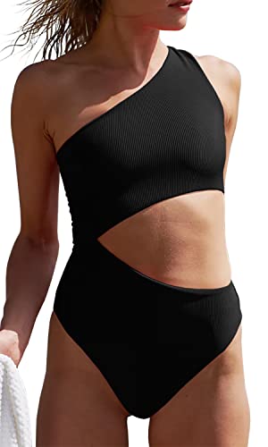 Ebifin Damen Badeanzug Sexy One Shoulder Cutout Bademode Tankini Gerippt...