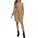 Women Long Sleeve Bodycon Dress Vintage Crew Neck Ruched Wrap Midi Dress Fashion Elegant Bandage Short Dresses (XX-Large,Khaki)