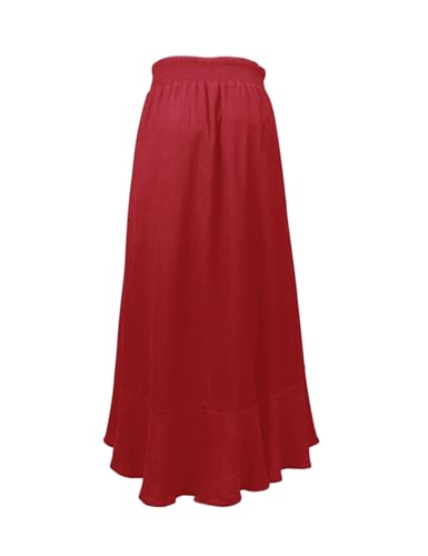 Image of Minclouse Women's Elastic Tie Waist Button Down Maxi Skirts Casual Loose Flowy Swing Slit Front Dress