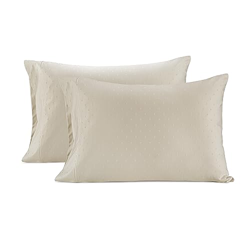 LANE LINEN Pillow Case Covers King, Set of 2, 100% Egyptian Cotton Sateen, Soft Cool & Smooth 1000 Thread Count Pillow Cases - Swiss Dot - Ivory