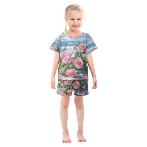 ALAZA Roses on The Summer Beach Pajama Set Short Sleeve Sleepwear Soft Lounge Nightwear3