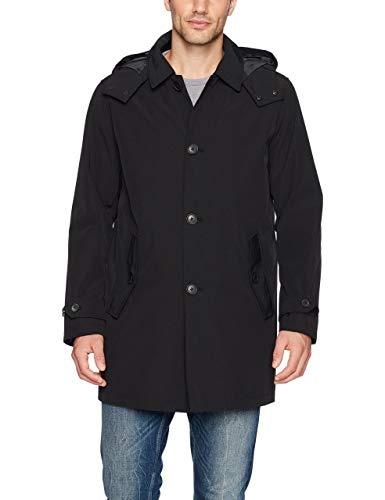 Tommy Hilfiger Men's Hooded Rain Trench Coat With Removable Quilted Liner, black, Large