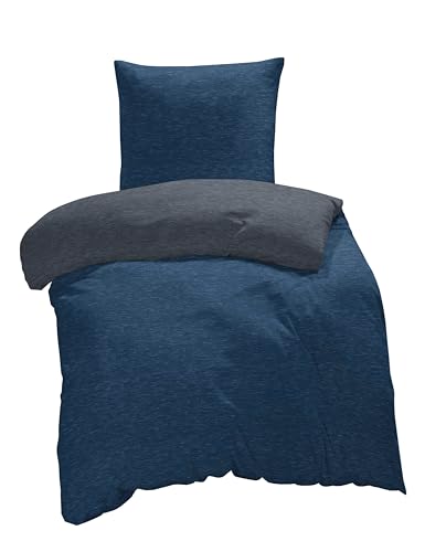 one-home Winter Bettwäsche Biber Meliert Baumwolle Flanell Kuschelig Flauschig Warme Weiche Melange Modern, Größe:2 teilig 135x200 cm, Farbe:dunkel blau/anthrazit