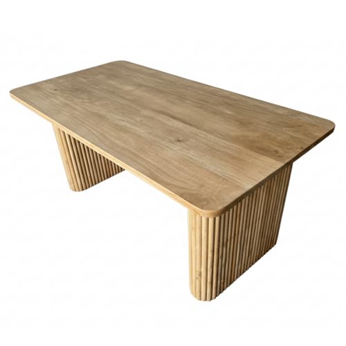 Image of ANGEL FURNITURE Grafton Solid Mango Wood Dining Table, Fluted Column Legs, Contemporary Style (Oak Finish, 140 * 90)