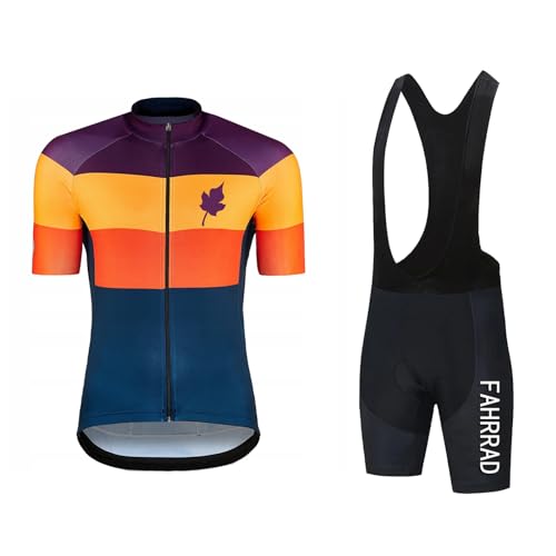 Men Cycling Jersey Set, Short Sleeve Bike Clothing and Bib Padded Cycling Shorts, Reflective Quick Dry All Day Top (Color : TYP-3, Size : X-Large)