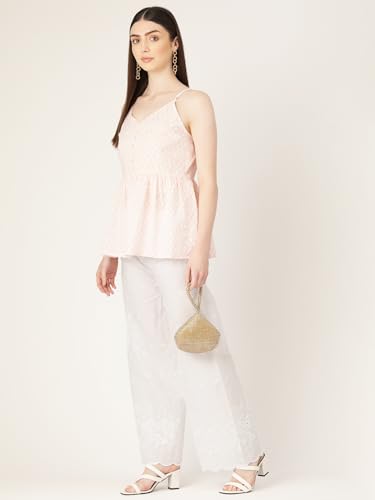 Image of feranoid White Chicken Embroidred Cotton Regular Fit Palazzo